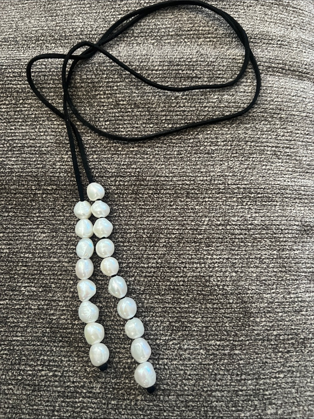 Pearl leather necklace wrap around lariat